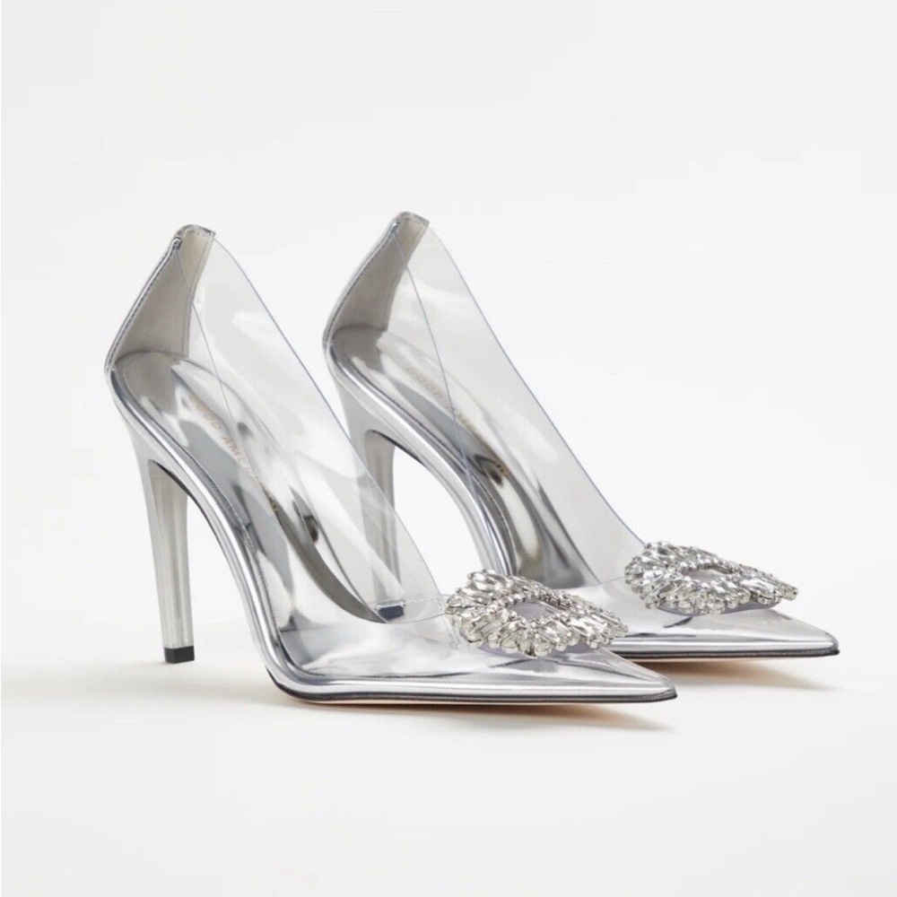 Good American Cinderella Pump Heels Shoes - size 10 - Jeweled Clear Stiletto